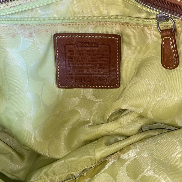 Coach tan suede handbag 9”x14” lime green interior. - Picture 5 of 5
